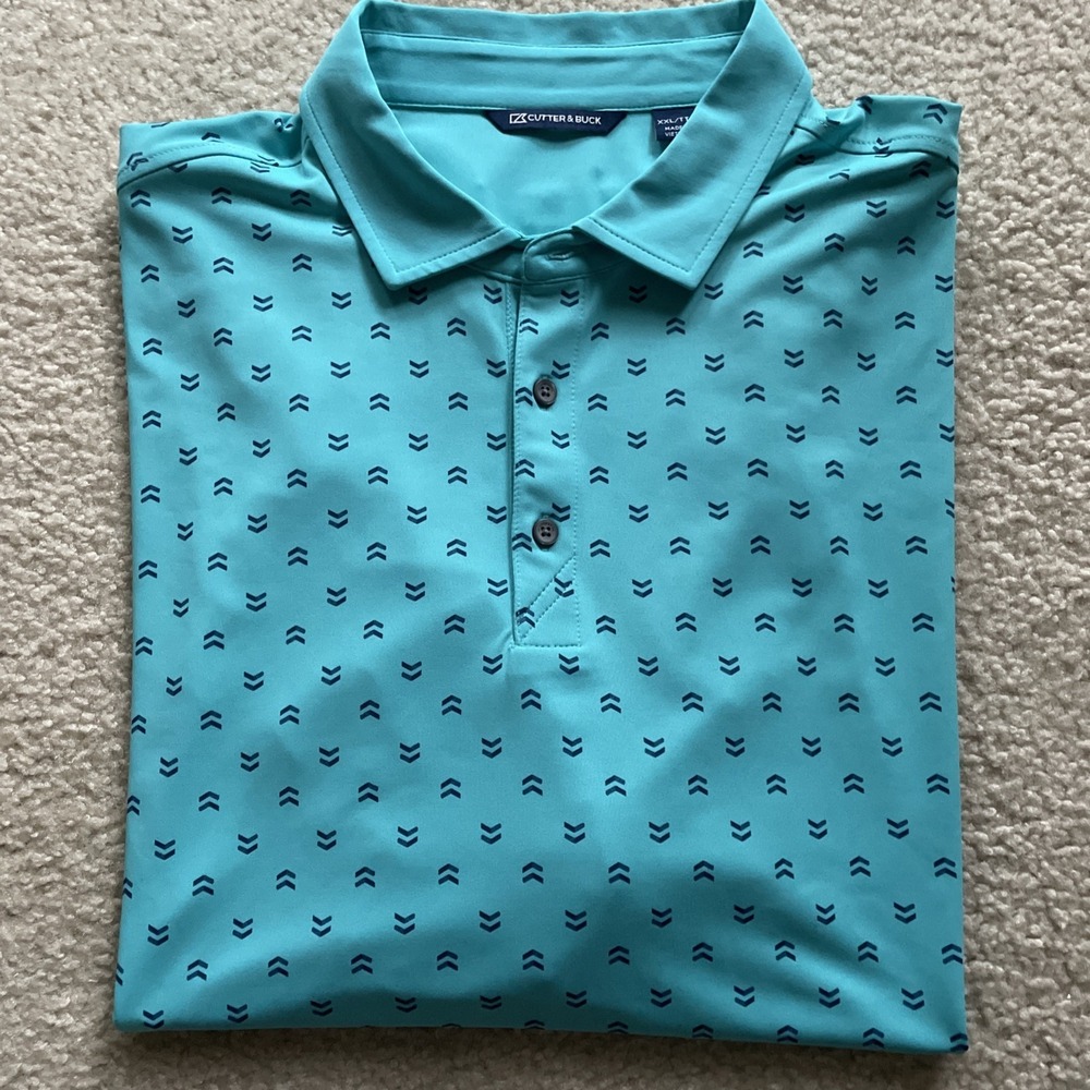 Cutter and Buck Golf Polo‎ Teal w Blue Arrows Mens 2XL Preowned